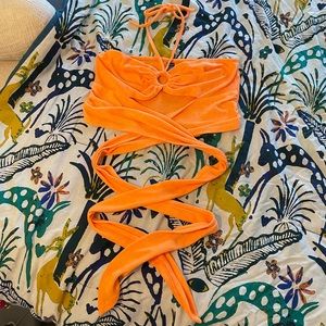 Rib flossing orange tie cropped top- NEW!!!!